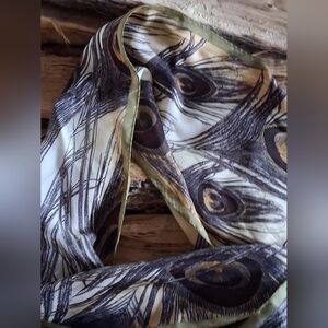 Peacock Feather Print Scarf 100% Silk